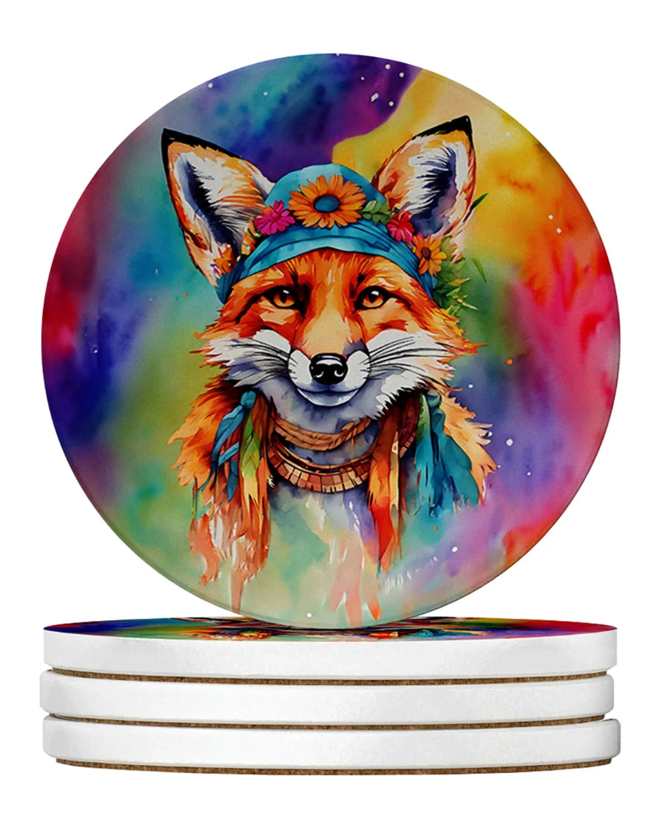 Hippie Animals Large Sandstone Coasters, 4/Fox 3983, view 24
