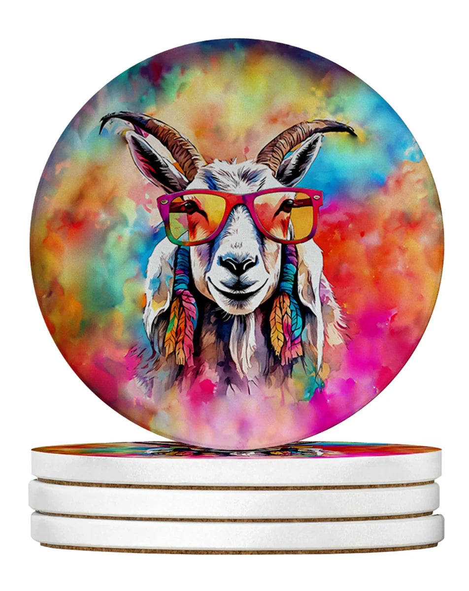 Hippie Animals Large Sandstone Coasters, 4/Goat 3987, view 29