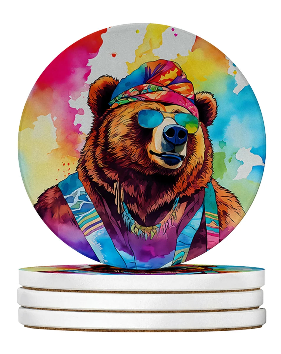 Hippie Animals Large Sandstone Coasters, 4/Grizzly bear 3990, view 32