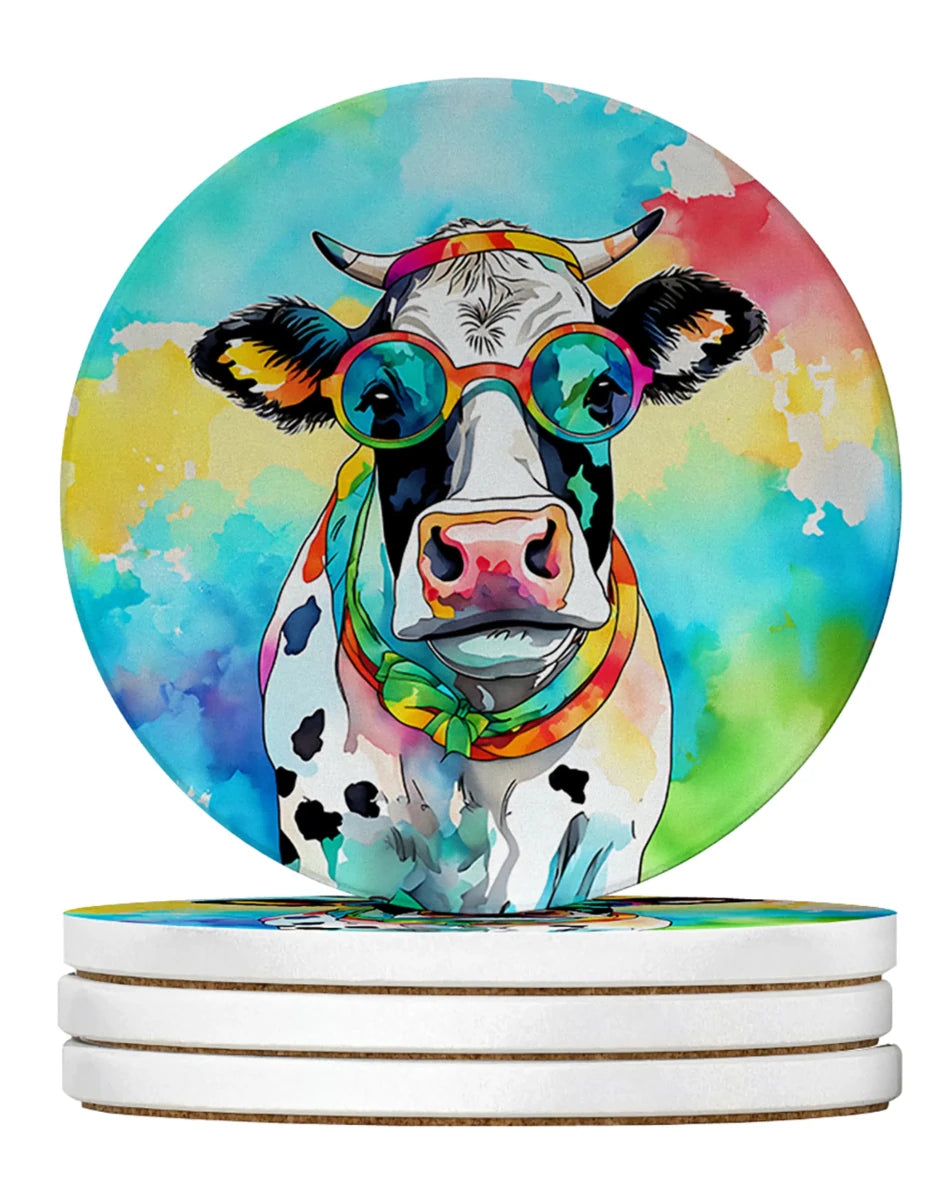 Hippie Animals Large Sandstone Coasters, 4/Cow 3962, view 14