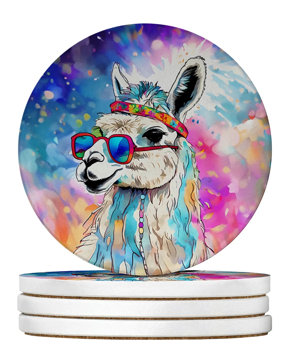 Hippie Animals Large Sandstone Coasters, 4/Llama 4004, view 47