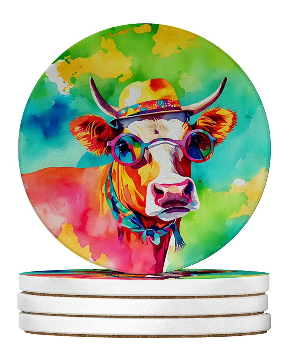 Hippie Animals Large Sandstone Coasters, 4/Malvi cow 4007, view 49