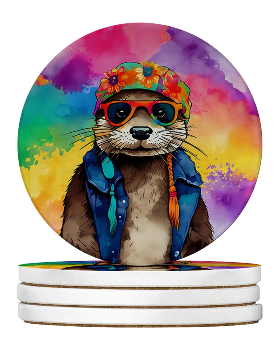 Hippie Animals Large Sandstone Coasters, 4/Owl 4015, view 54