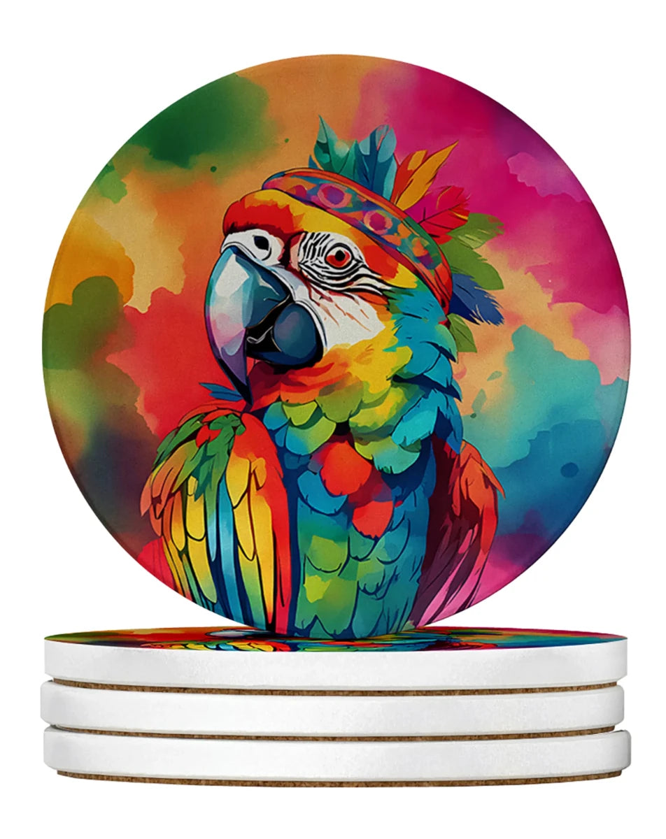 Hippie Animals Large Sandstone Coasters, 4/Parrot 4018, view 60