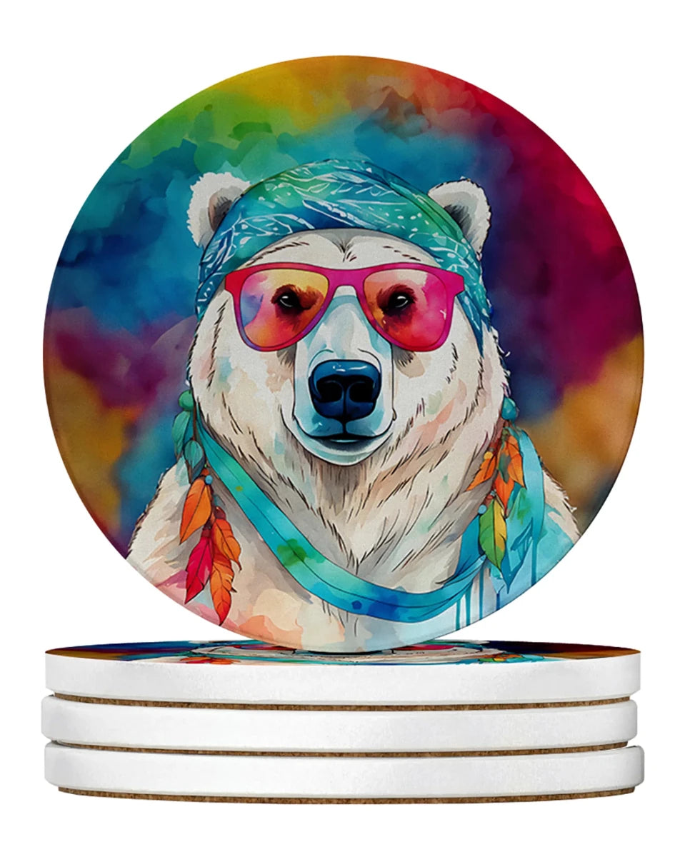 Hippie Animals Large Sandstone Coasters, 4/Polar bear 4028, view 69