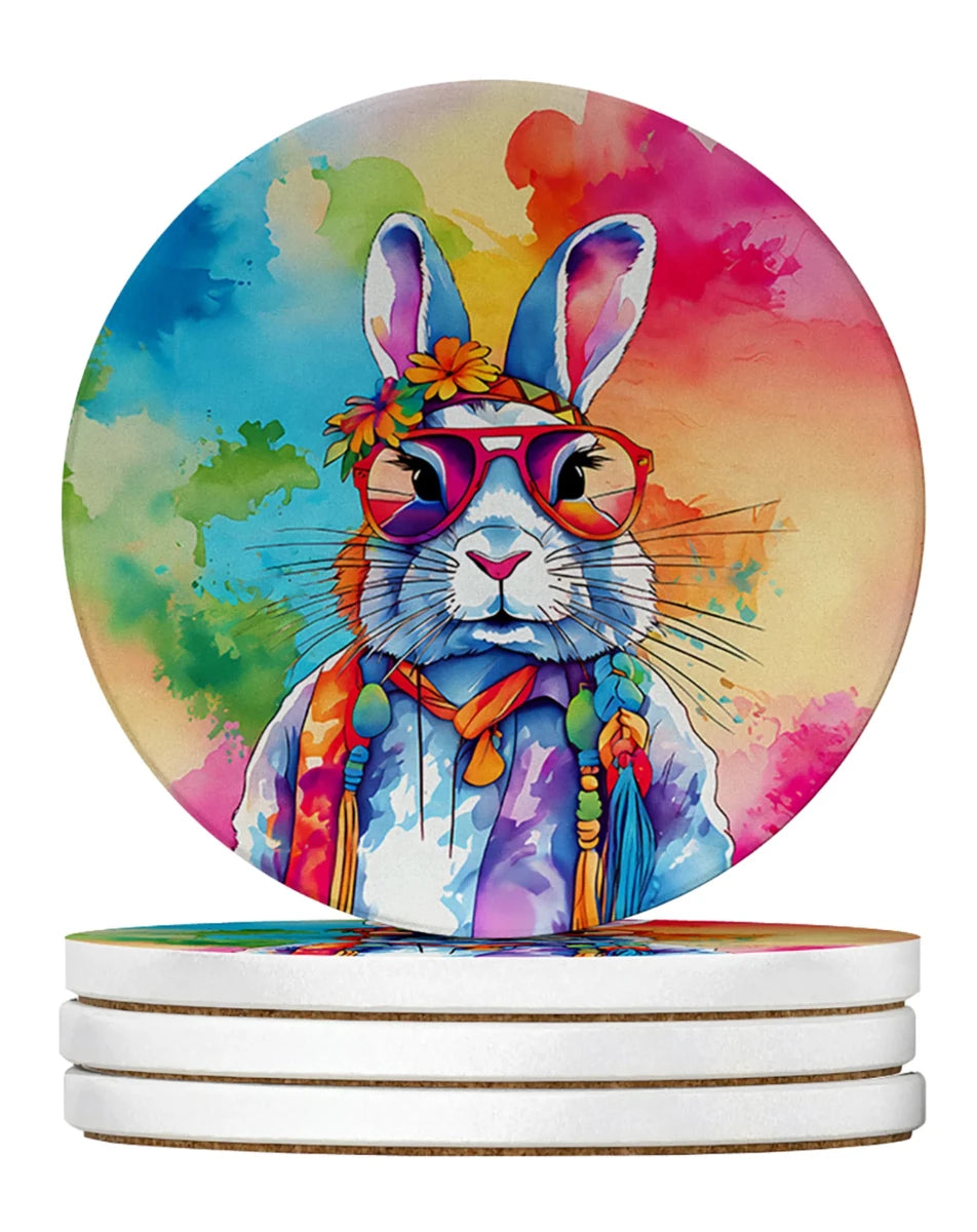 Hippie Animals Large Sandstone Coasters, 4/Rabbit 4032, view 72