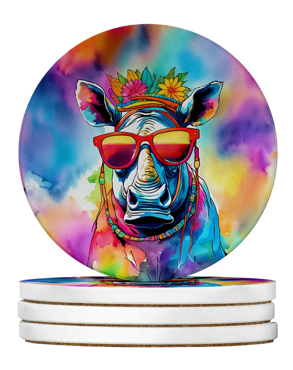 Hippie Animals Large Sandstone Coasters, 4/Rhinoceros 4037, view 77