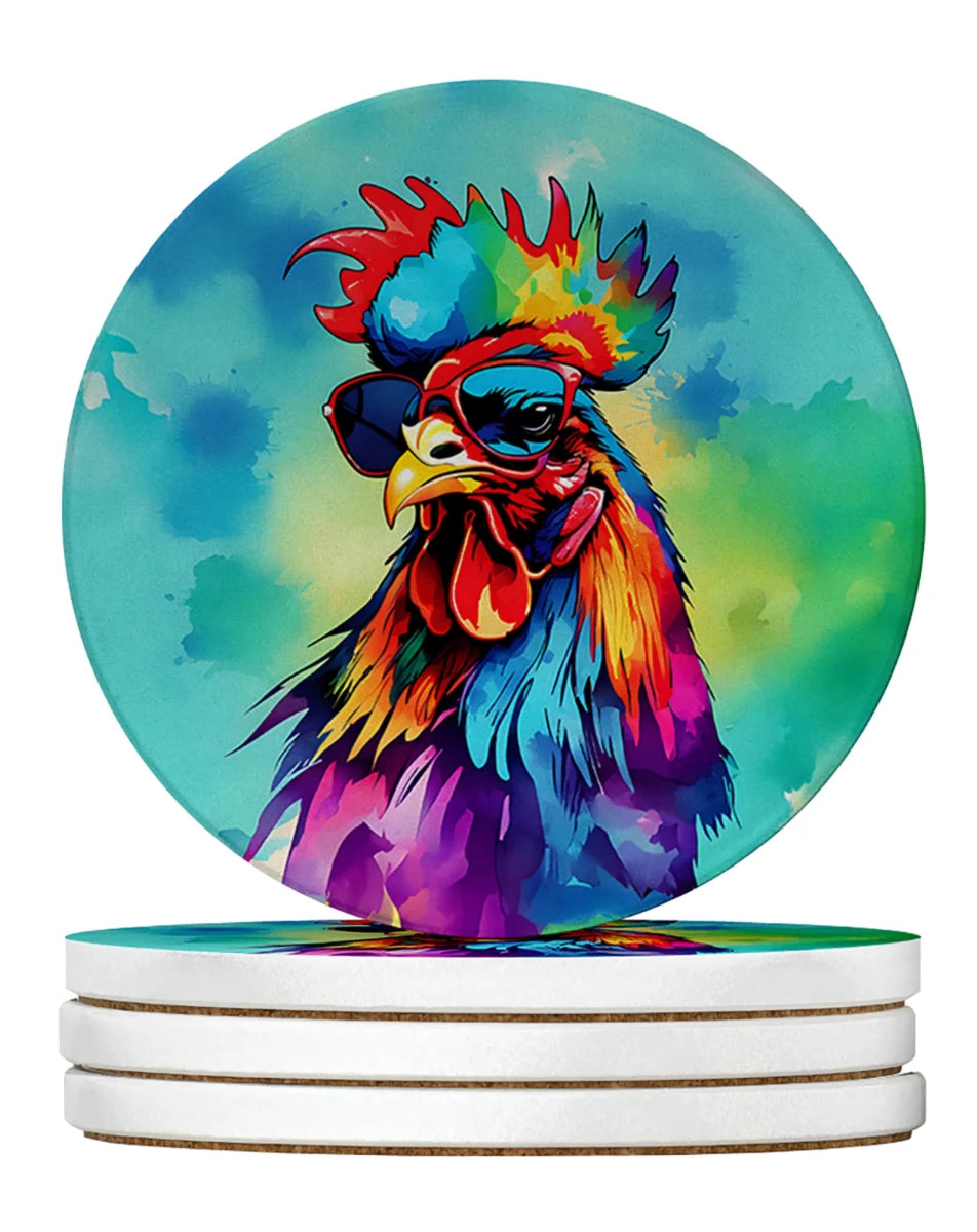 Hippie Animals Large Sandstone Coasters, 4/Rooster 4039, view 80