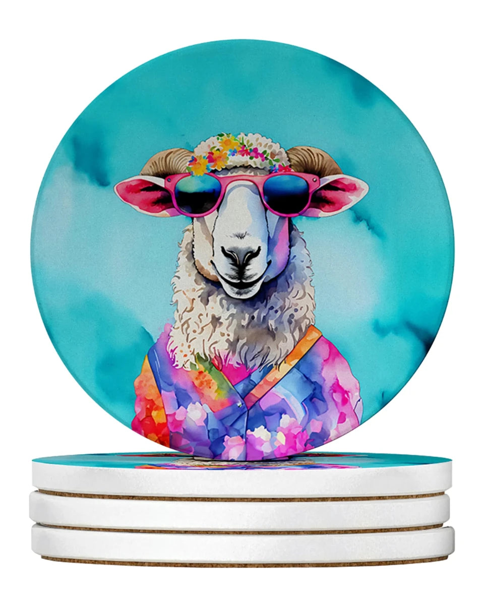 Hippie Animals Large Sandstone Coasters, 4/Sheep 4041, view 83