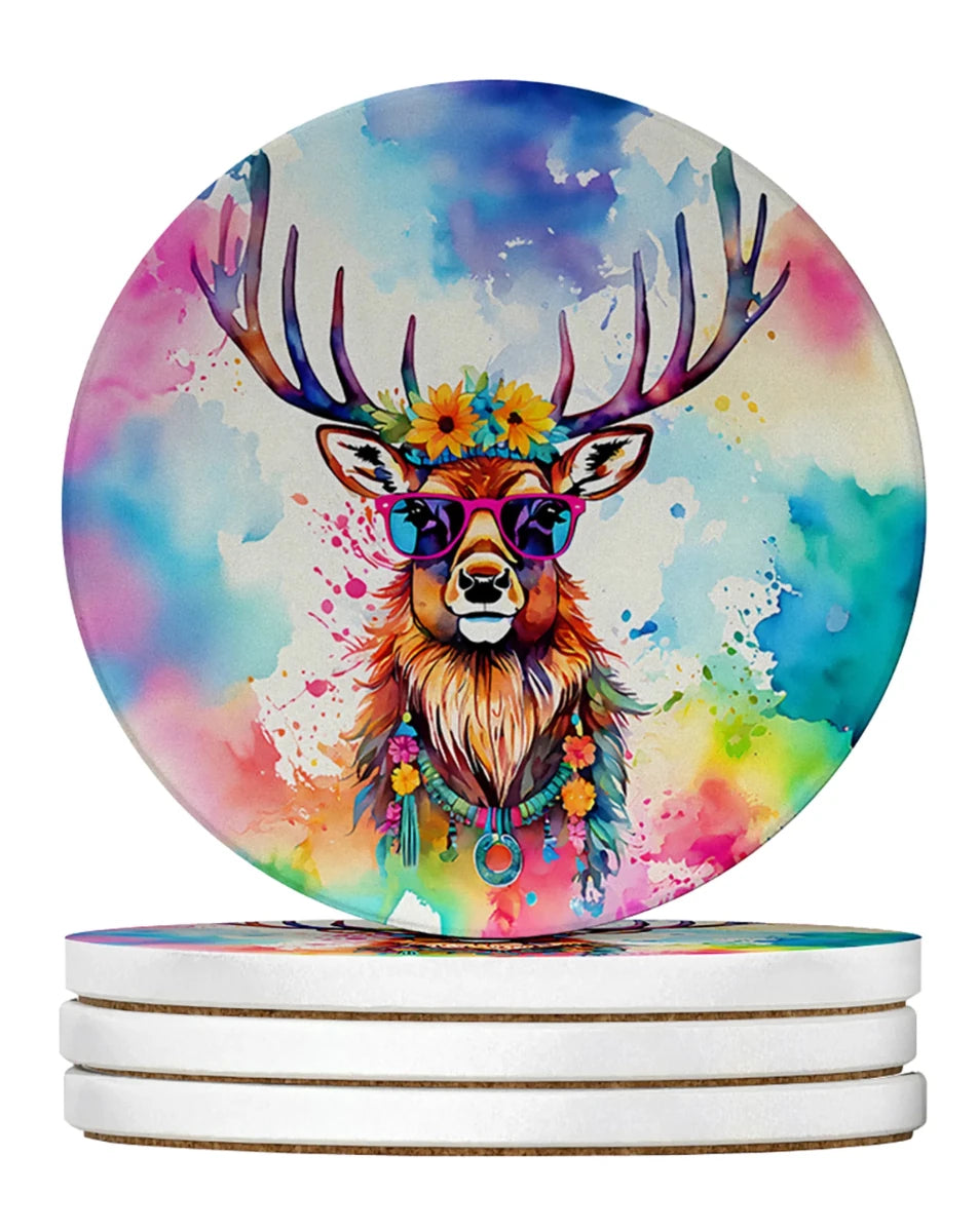 Hippie Animals Large Sandstone Coasters, 4/Deer 4045, view 86