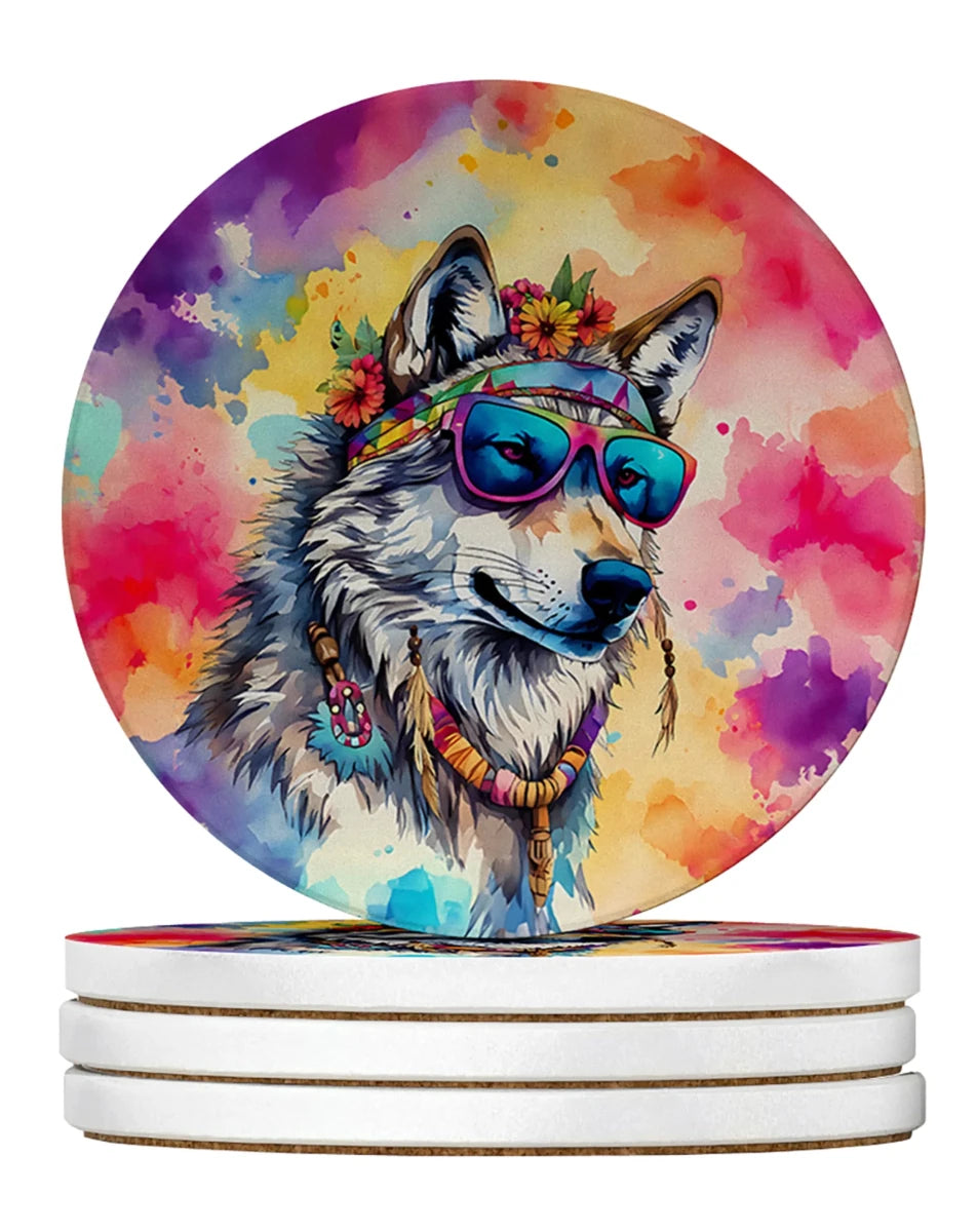 Hippie Animals Large Sandstone Coasters, 4/Wolf 4050, view 91