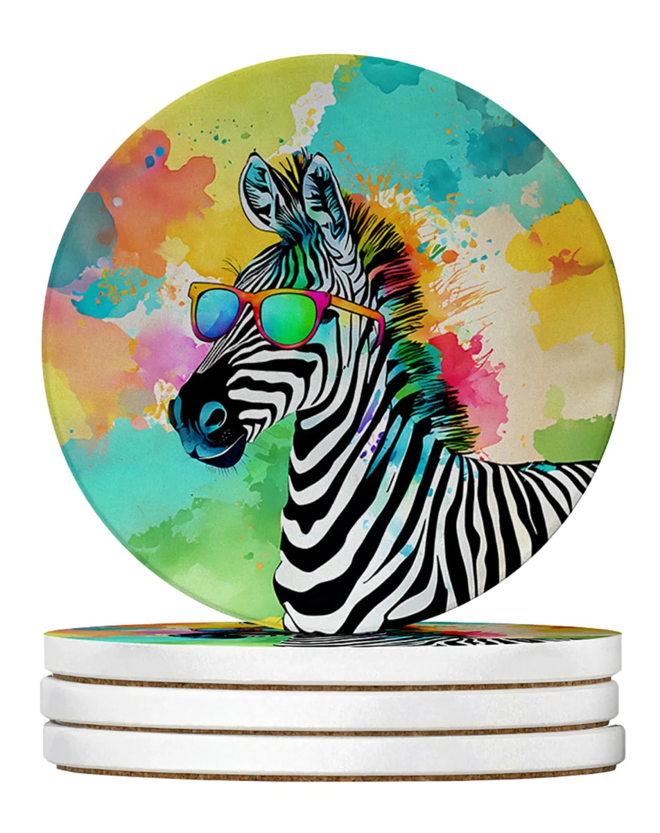 Hippie Animals Large Sandstone Coasters, 4/Zebra 4052, view 94