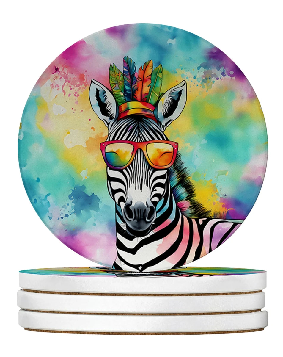 Hippie Animals Large Sandstone Coasters, 4/Zebra 4053, view 93
