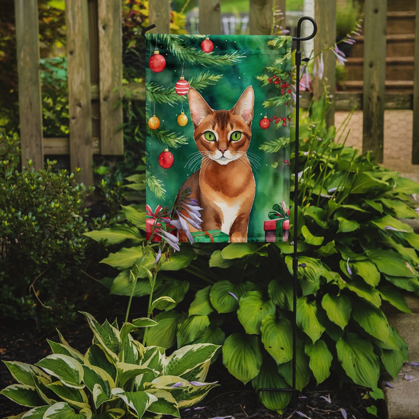 Cat By Christmas Tree Decorative Flag - Pack Of: 1 | Collection name: Cat by christmas tree