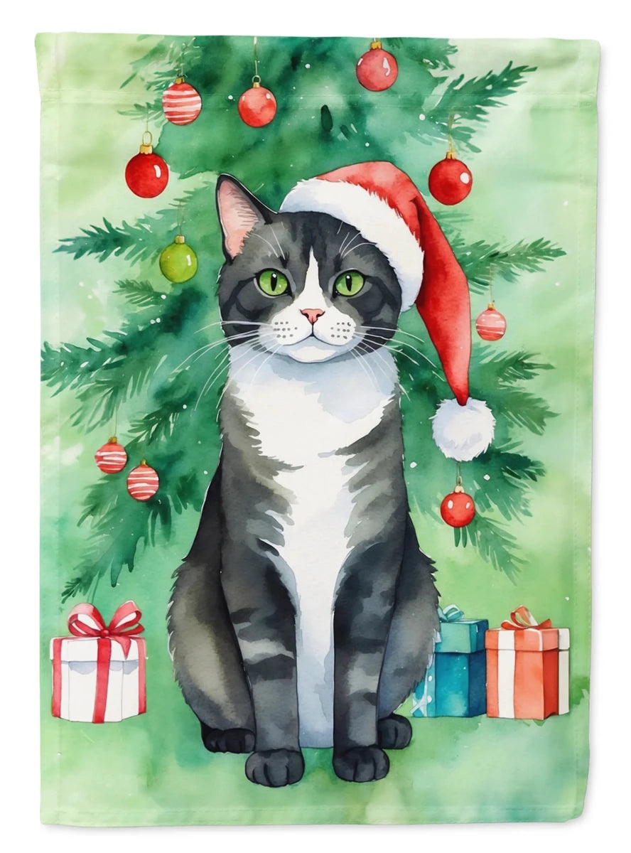Cat By Christmas Tree Decorative Flag, HOUSE SIZE/American polydactyl cat, view 10