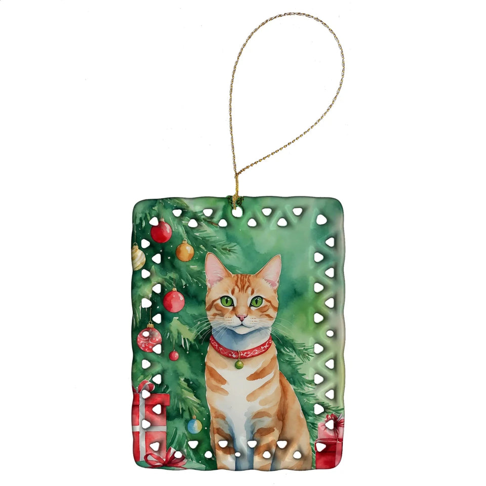 Cat By Christmas Tree Porcelain Ornament, 1/Asian cat, view 9
