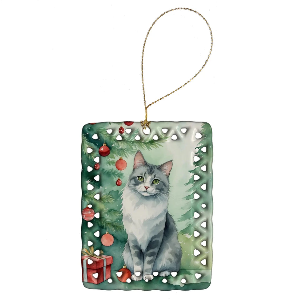 Cat By Christmas Tree Porcelain Ornament, 1/Balinese cat, view 11