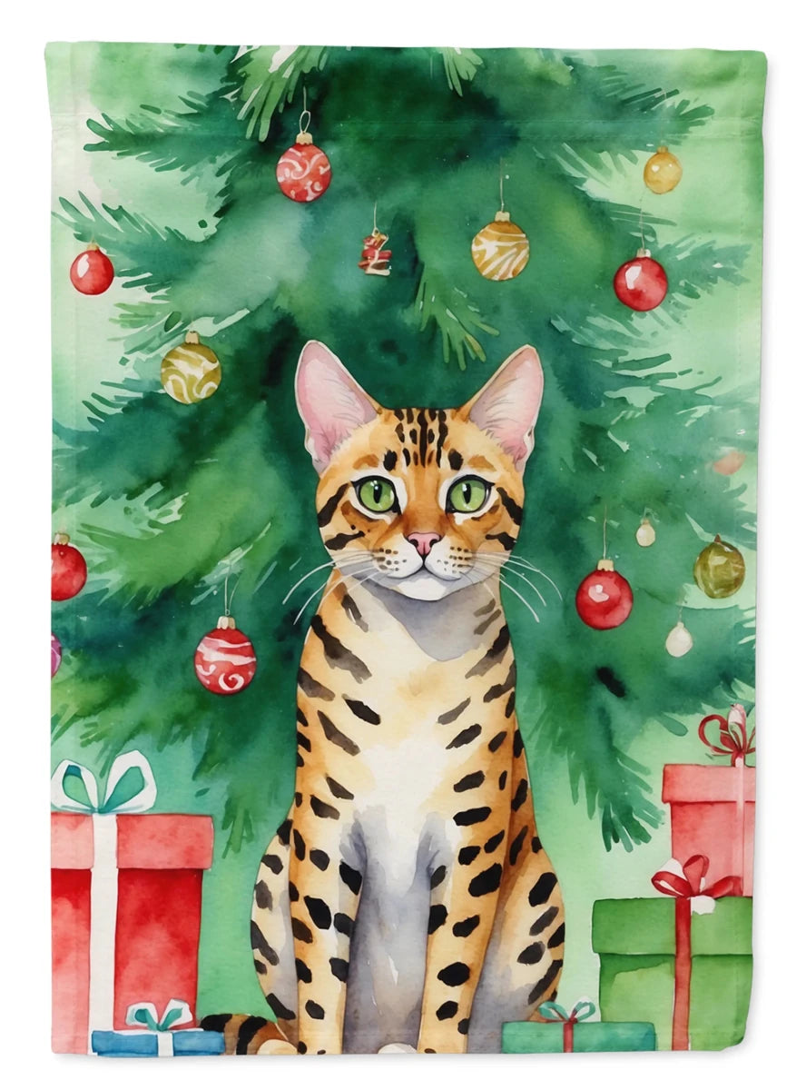 Cat By Christmas Tree Decorative Flag, GARDEN SIZE/Birman cat, view 25