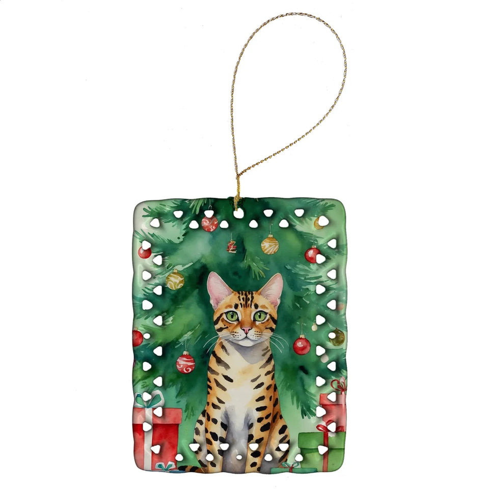 Cat By Christmas Tree Porcelain Ornament, 1/Birman cat, view 13