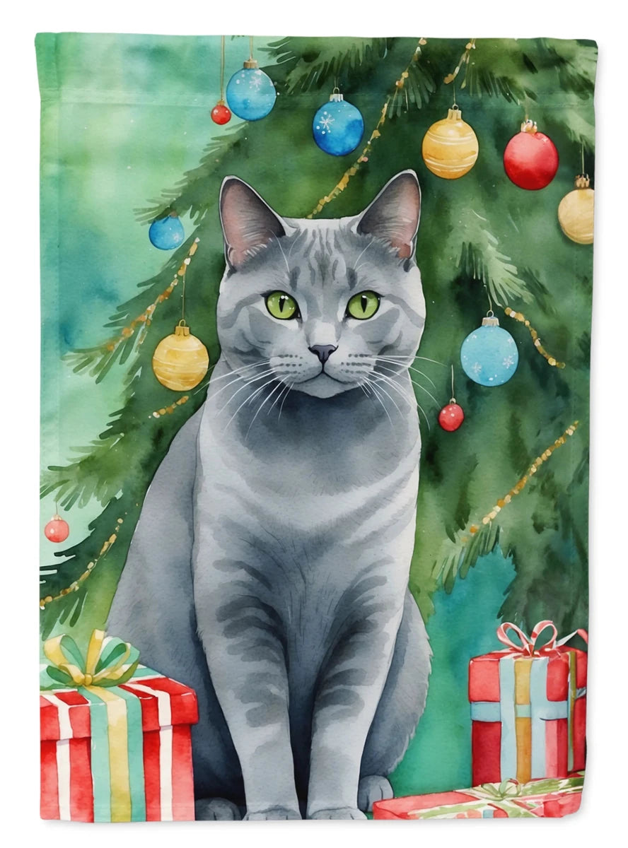 Cat By Christmas Tree Decorative Flag, HOUSE SIZE/Chausie cat, view 33
