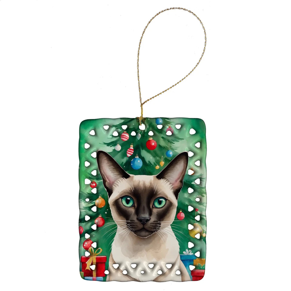 Cat By Christmas Tree Porcelain Ornament, 1/Cornish rex cat, view 23