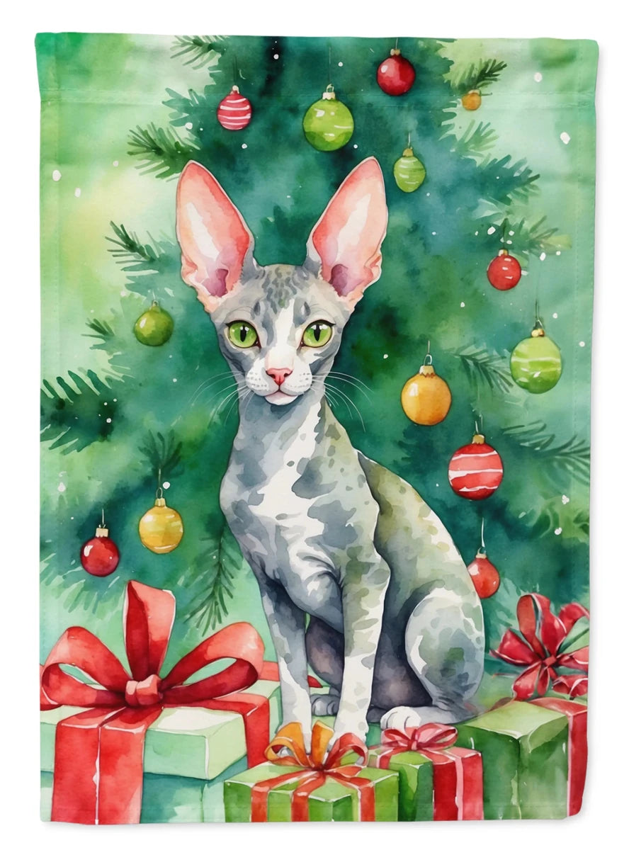 Cat By Christmas Tree Decorative Flag, HOUSE SIZE/Cymric cat, view 38