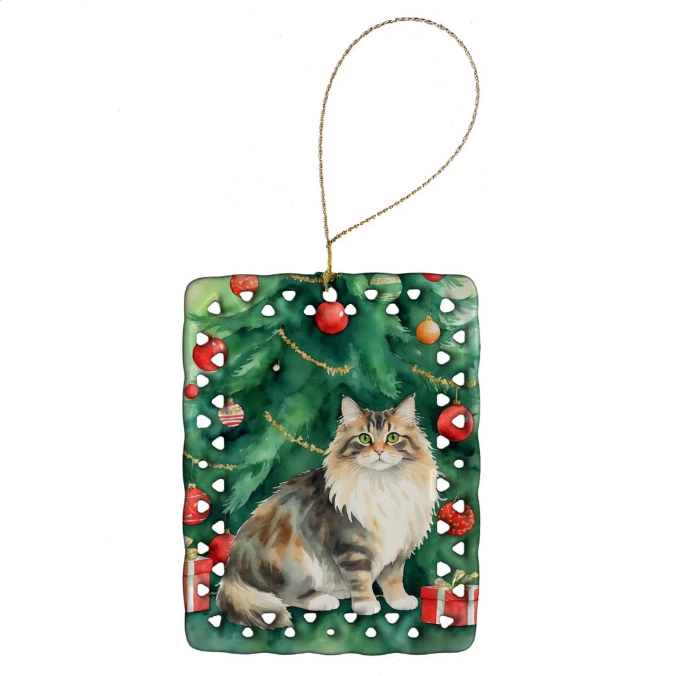 Cat By Christmas Tree Porcelain Ornament, 1/Devon rex cat, view 25