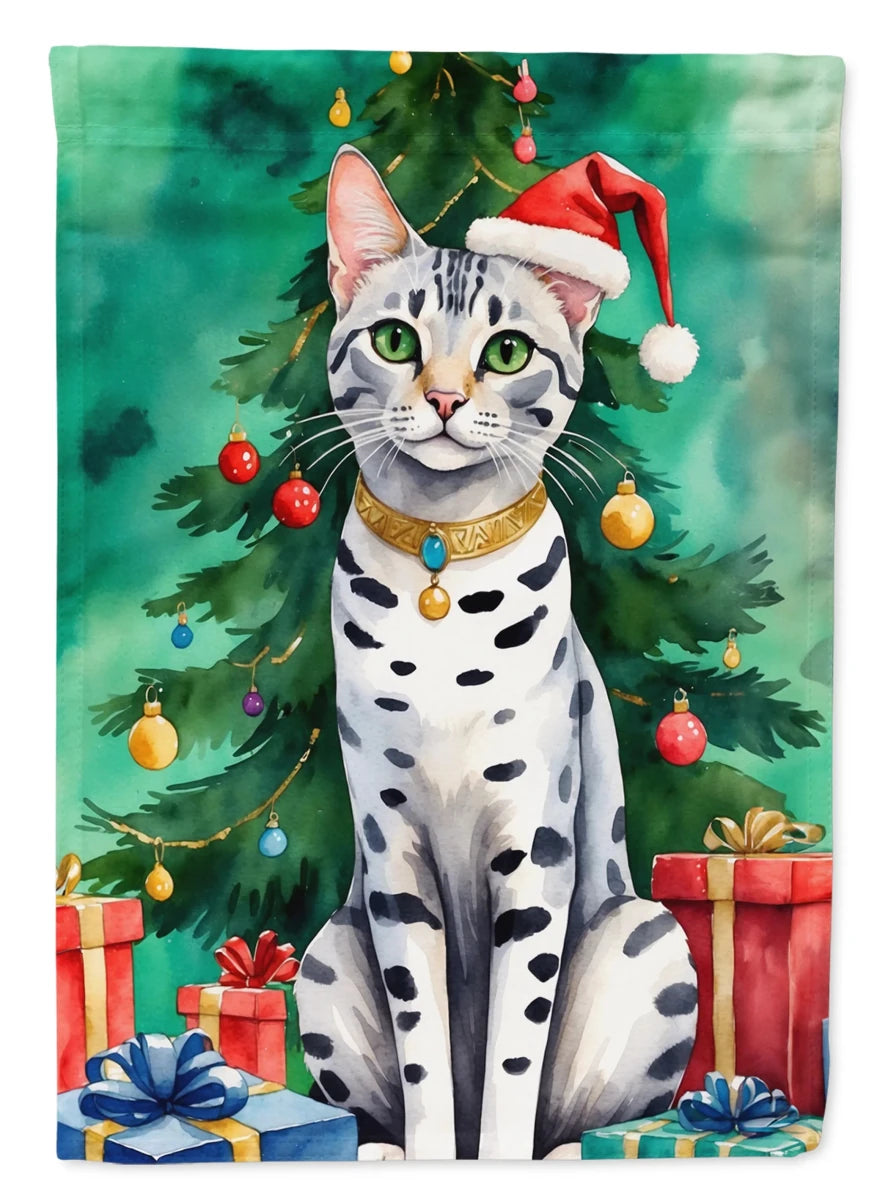 Cat By Christmas Tree Decorative Flag, HOUSE SIZE/European shorthair cat, view 43
