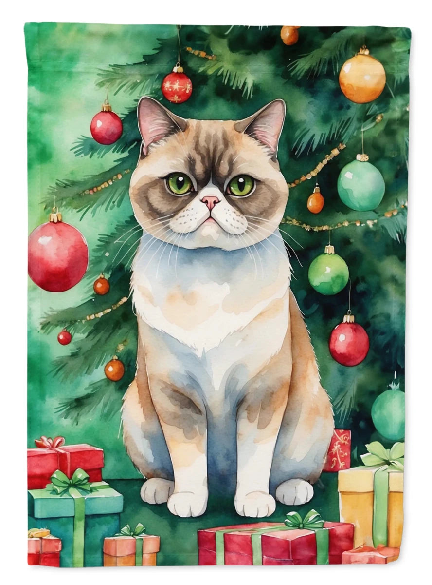 Cat By Christmas Tree Decorative Flag, HOUSE SIZE/Foldex exotic fold cat, view 45