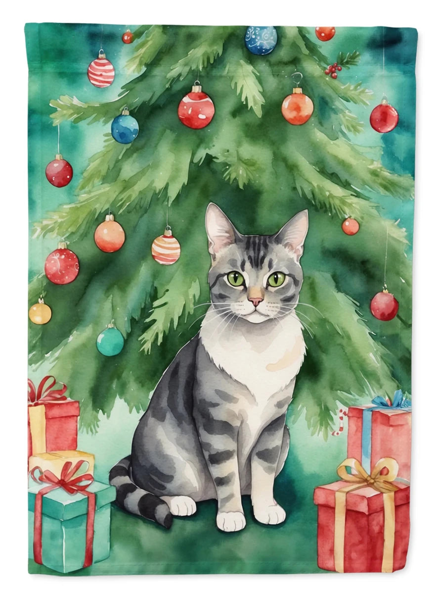 Cat By Christmas Tree Decorative Flag, HOUSE SIZE/Havana brown cat, view 48