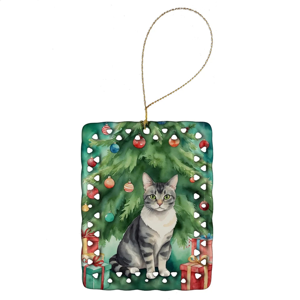Cat By Christmas Tree Porcelain Ornament, 1/Havana brown cat, view 34