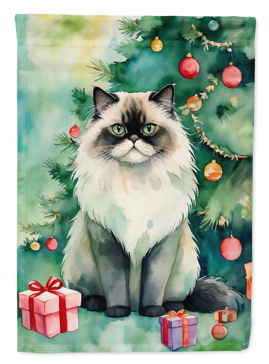Cat By Christmas Tree Decorative Flag, HOUSE SIZE/Japanese bobtail cat, view 51