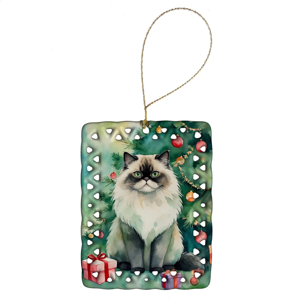 Cat By Christmas Tree Porcelain Ornament, 1/Japanese bobtail cat, view 37