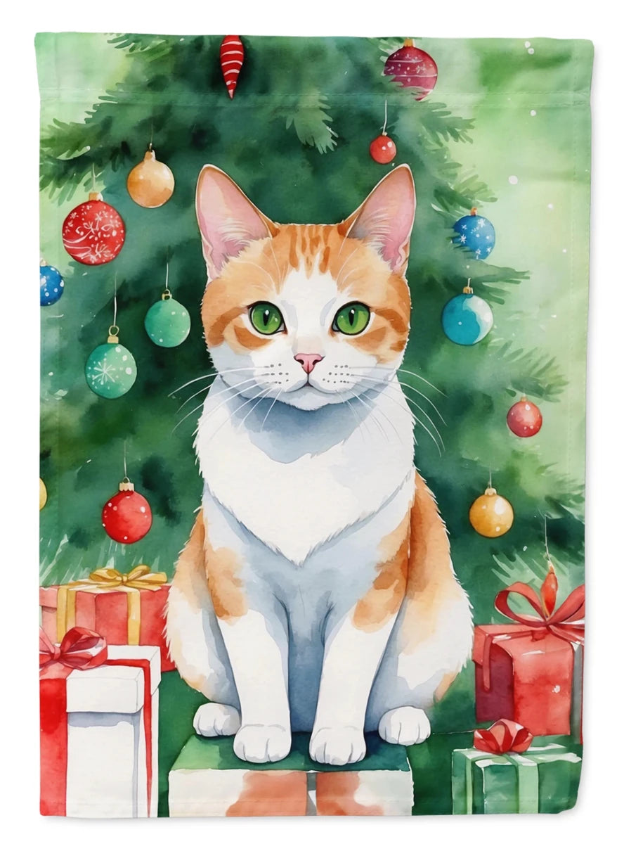 Cat By Christmas Tree Decorative Flag, HOUSE SIZE/Khao manee cat, view 52