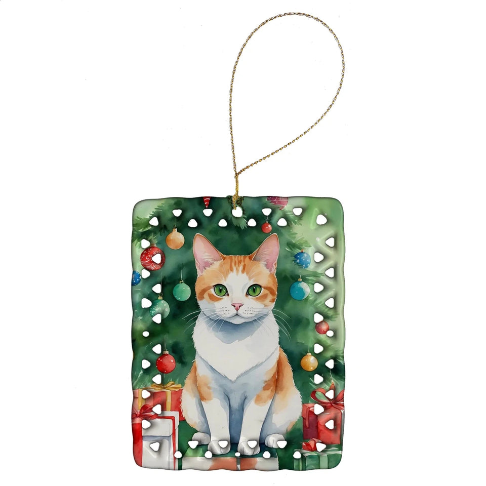 Cat By Christmas Tree Porcelain Ornament, 1/Khao manee cat, view 38