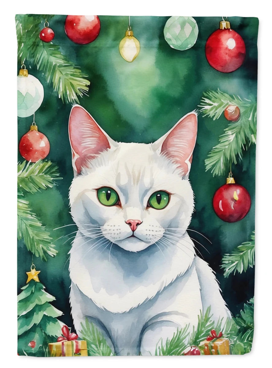 Cat By Christmas Tree Decorative Flag, HOUSE SIZE/Korat cat, view 53