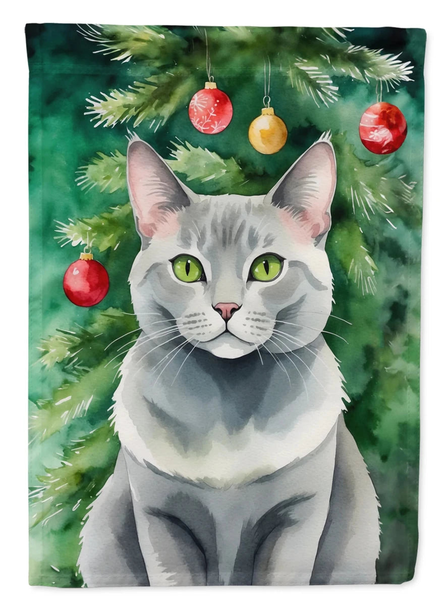 Cat By Christmas Tree Decorative Flag, HOUSE SIZE/Korean bobtail cat, view 54