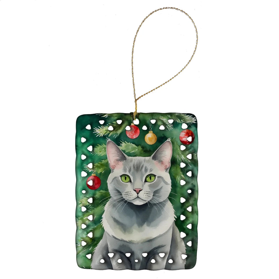 Cat By Christmas Tree Porcelain Ornament, 1/Korean bobtail cat, view 40
