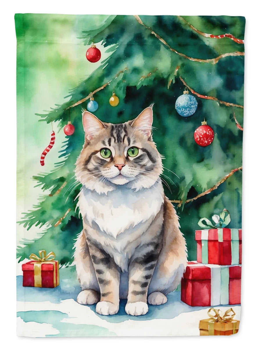 Cat By Christmas Tree Decorative Flag, HOUSE SIZE/La perm cat, view 56