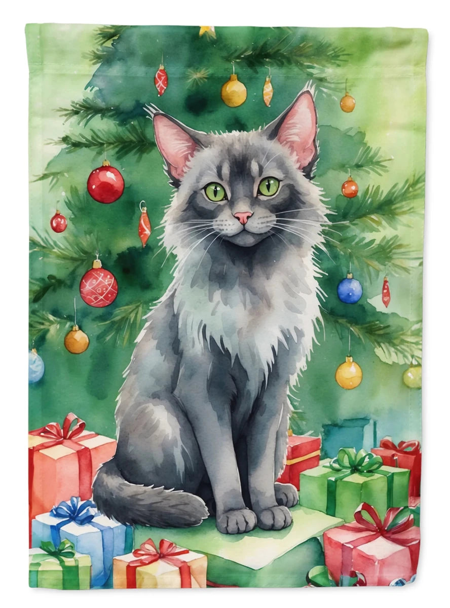 Cat By Christmas Tree Decorative Flag, HOUSE SIZE/Mainecoon cat, view 59