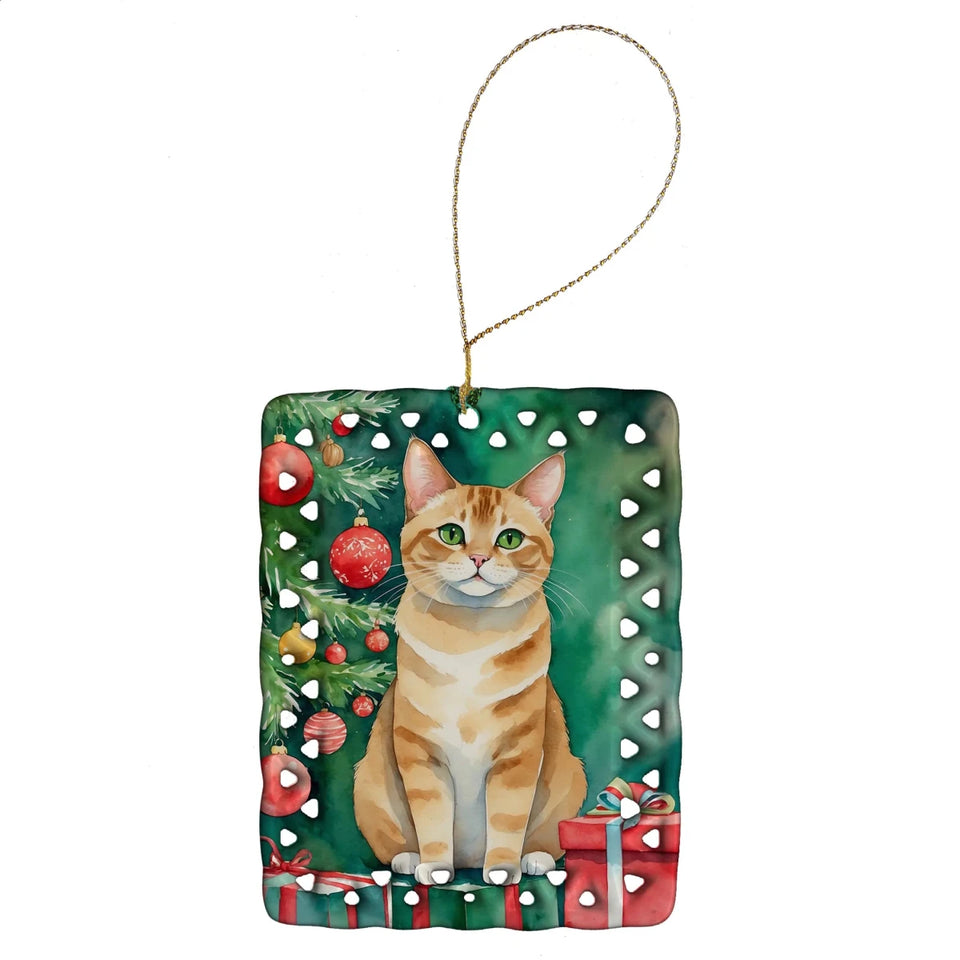 Cat By Christmas Tree Porcelain Ornament, 1/Manx cat, view 47