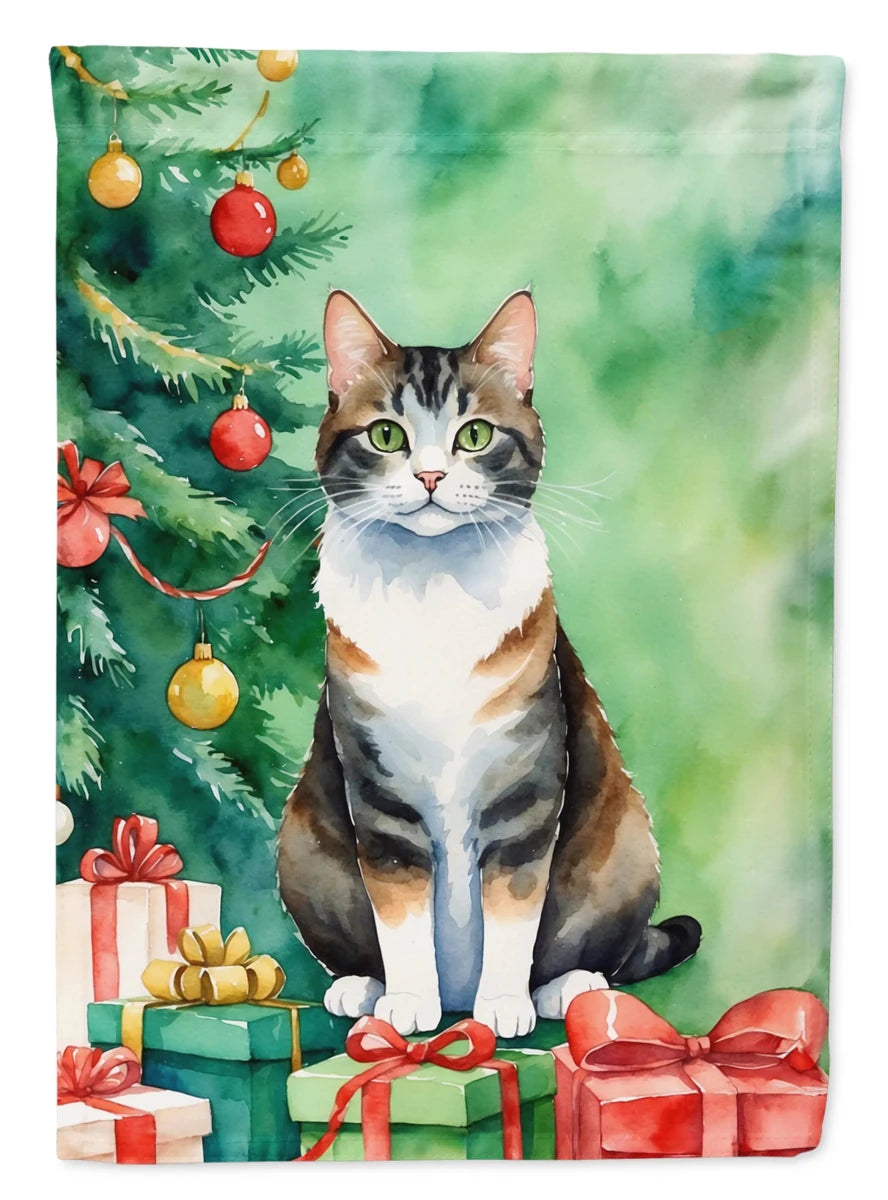 Cat By Christmas Tree Decorative Flag, HOUSE SIZE/Minskin cat, view 62