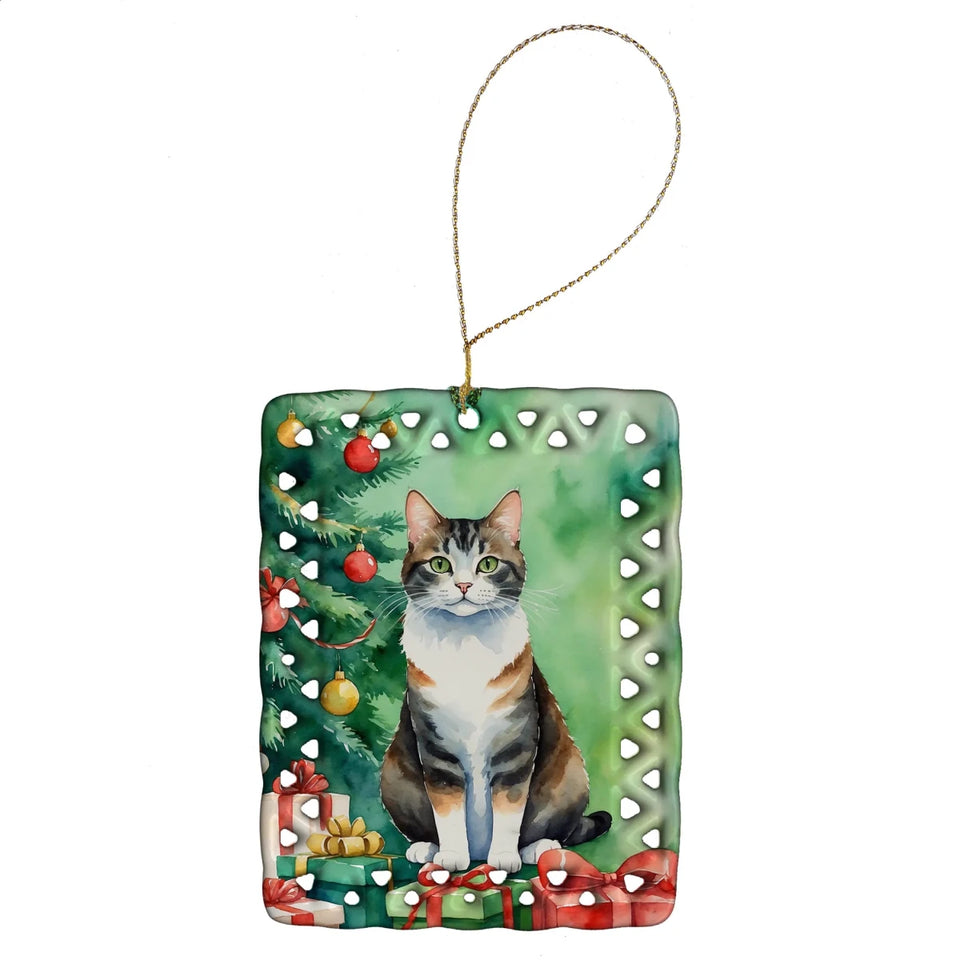 Cat By Christmas Tree Porcelain Ornament, 1/Minskin cat, view 48