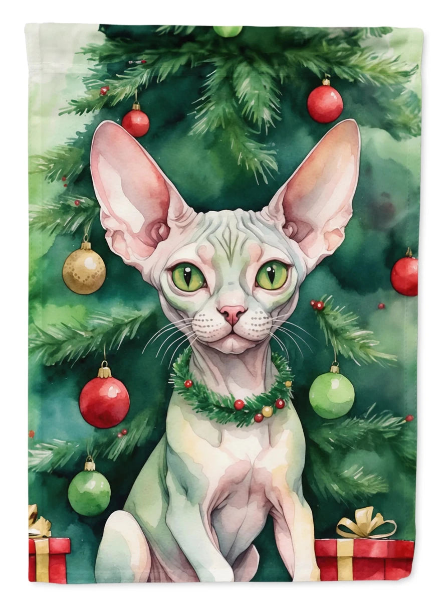 Cat By Christmas Tree Decorative Flag, HOUSE SIZE/Munchkin cat, view 63