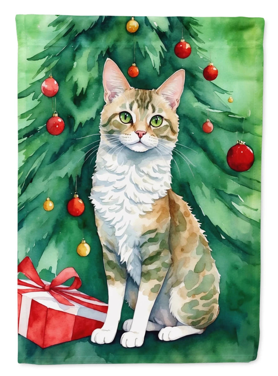 Cat By Christmas Tree Decorative Flag, HOUSE SIZE/Oriental longhair cat, view 69