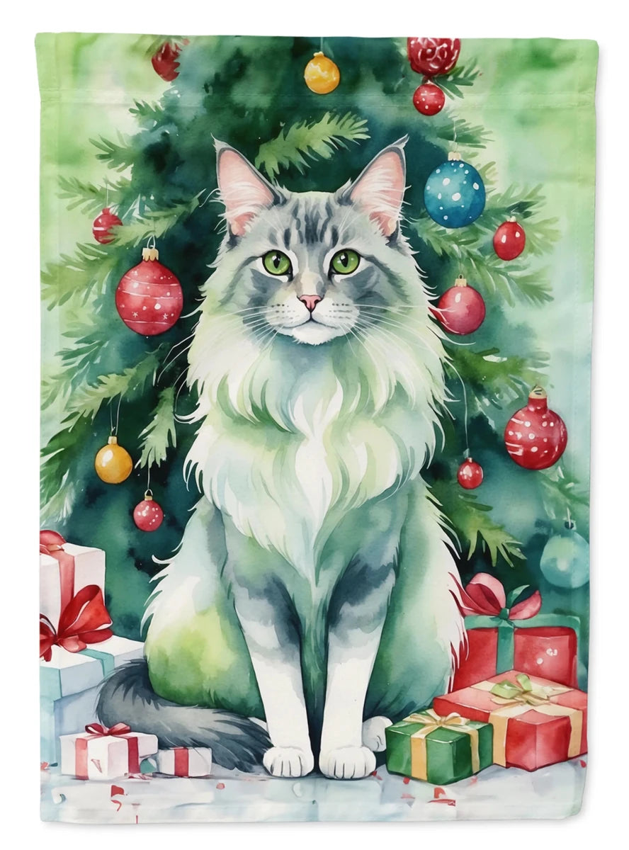 Cat By Christmas Tree Decorative Flag, HOUSE SIZE/Oriental shorthair cat, view 70