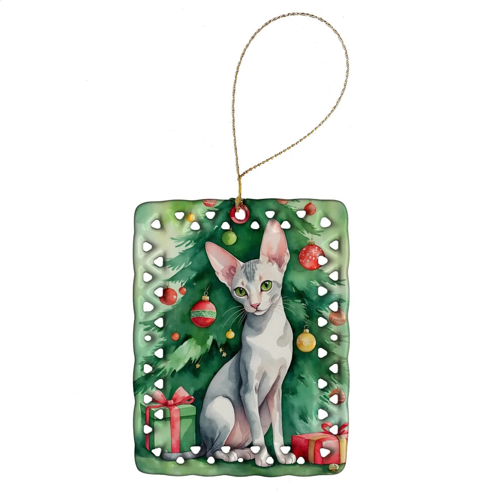 Cat By Christmas Tree Porcelain Ornament, 1/Owyhee bob cat, view 57