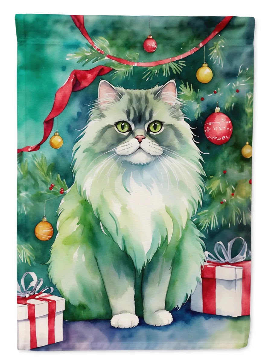 Cat By Christmas Tree Decorative Flag, HOUSE SIZE/Peterbald cat, view 73