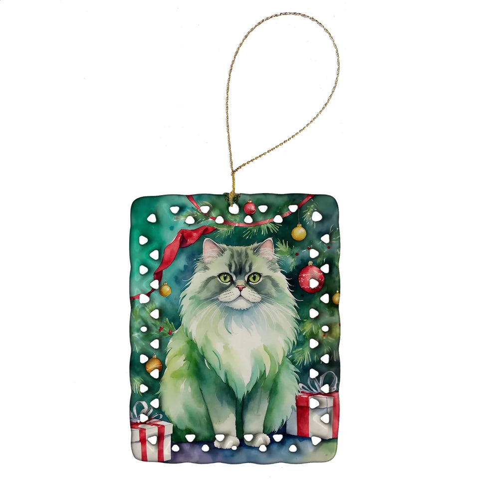 Cat By Christmas Tree Porcelain Ornament, 1/Peterbald cat, view 59