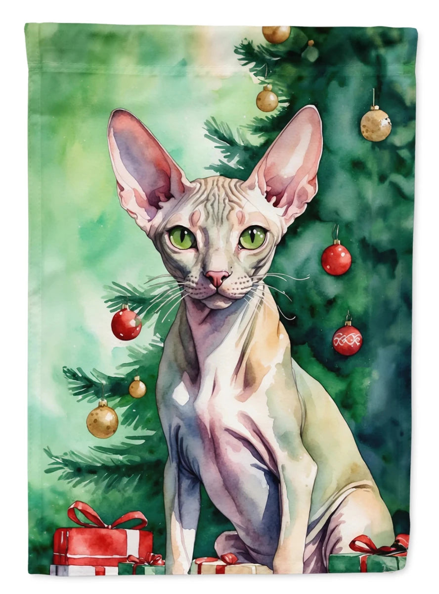 Cat By Christmas Tree Decorative Flag, HOUSE SIZE/Pixie bob cat, view 74